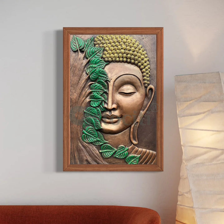 3x2 Feet Buddha with green leaves 3D Relief Mural Wall Art Buddha Wall Decor