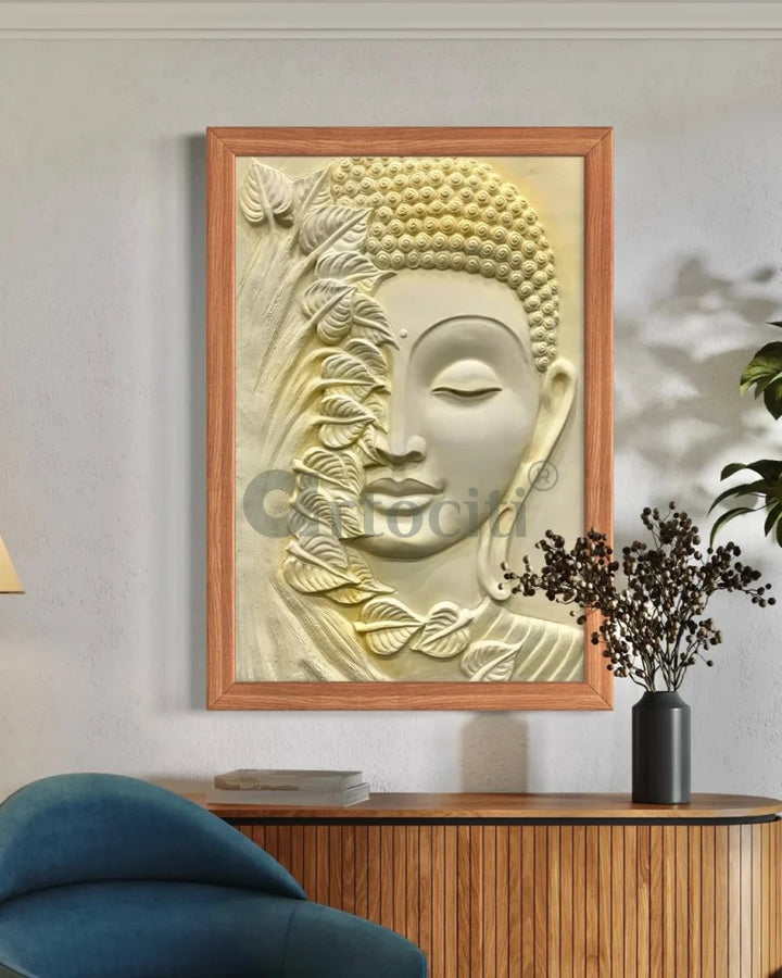 3x2 Feet Buddha with green leaves 3D Relief Mural Wall Art Buddha Wall Decor