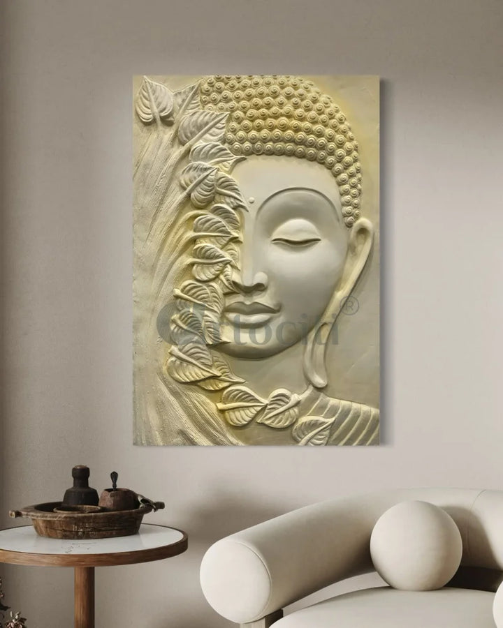 3x2 Feet Buddha with green leaves 3D Relief Mural Wall Art Buddha Wall Decor