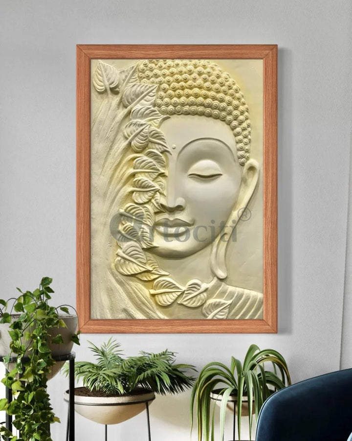 3x2 Feet Buddha with green leaves 3D Relief Mural Wall Art Buddha Wall Decor