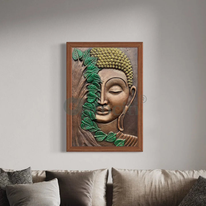 3x2 Feet Buddha with green leaves 3D Relief Mural Wall Art Buddha Wall Decor