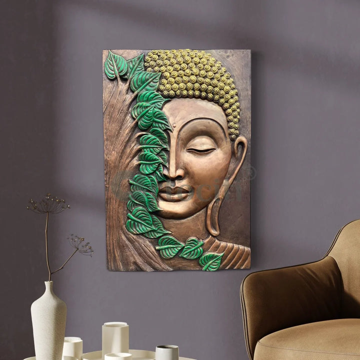 3x2 Feet Buddha with green leaves 3D Relief Mural Wall Art Buddha Wall Decor