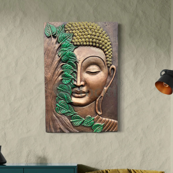 3x2 Feet Buddha with green leaves 3D Relief Mural Wall Art Buddha Wall Decor