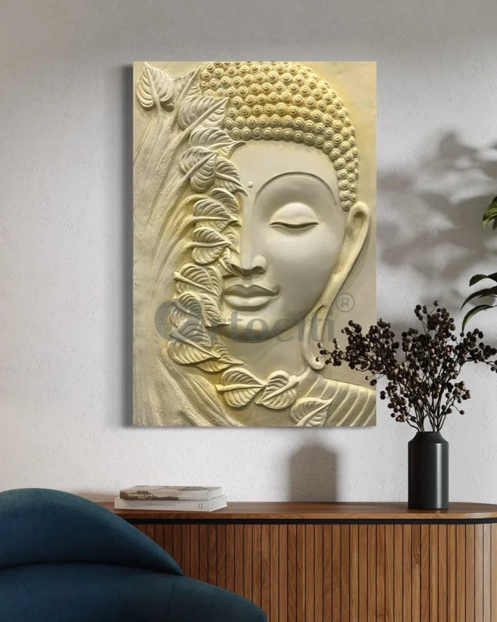 3x2 Feet Buddha with green leaves 3D Relief Mural Wall Art Buddha Wall Decor