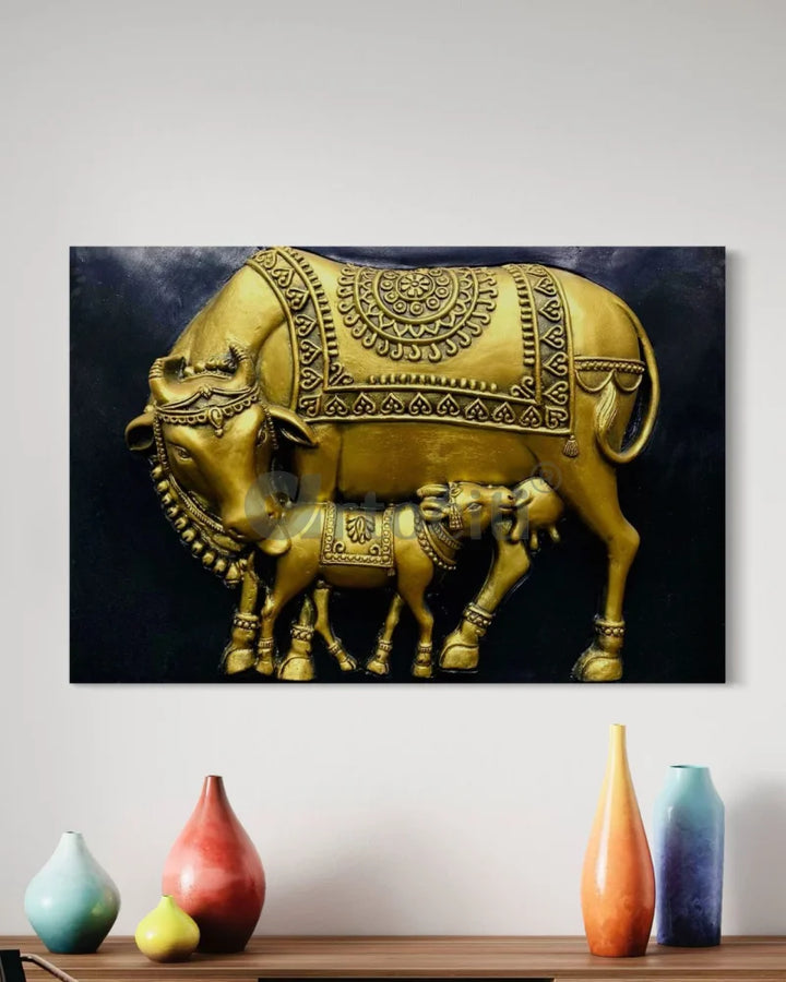 3X2 Feet Kamdhenu The Sacred Cow 3d Relief Mural