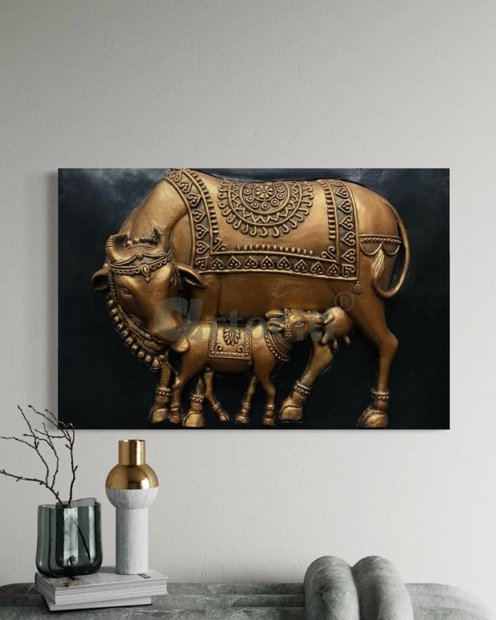 3X2 Feet Kamdhenu The Sacred Cow 3d Relief Mural