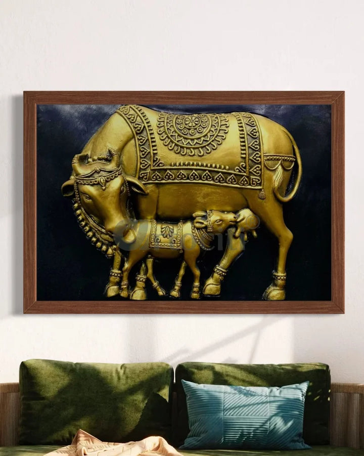 3X2 Feet Kamdhenu The Sacred Cow 3d Relief Mural