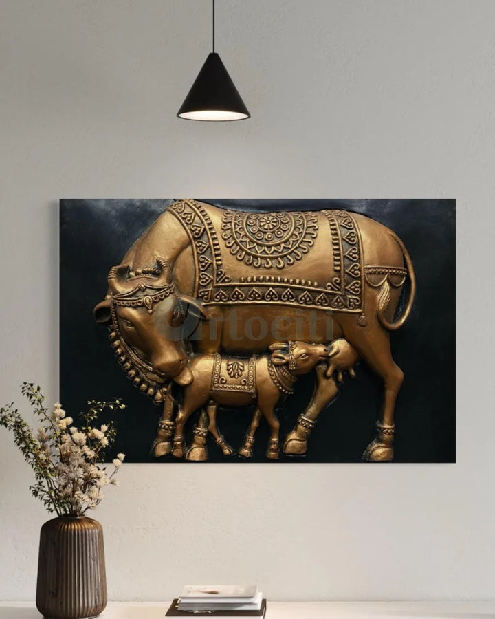 3X2 Feet Kamdhenu The Sacred Cow 3d Relief Mural
