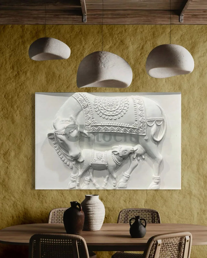 3X2 Feet Kamdhenu The Sacred Cow 3d Relief Mural