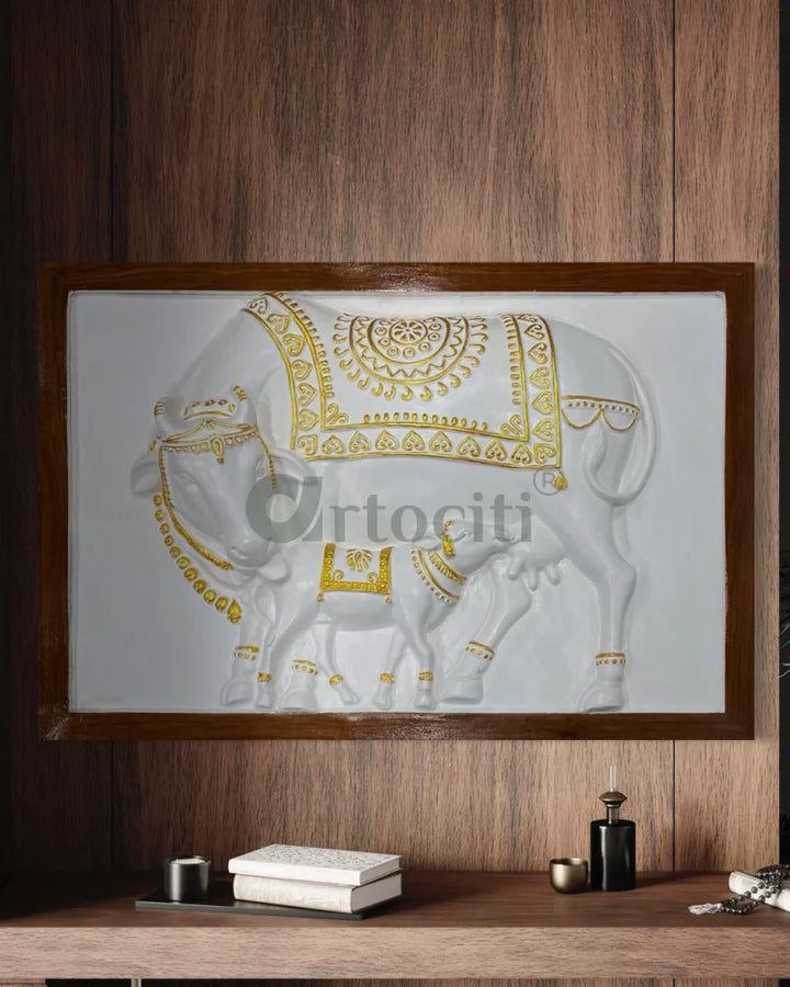 3X2 Feet Kamdhenu The Sacred Cow 3d Relief Mural