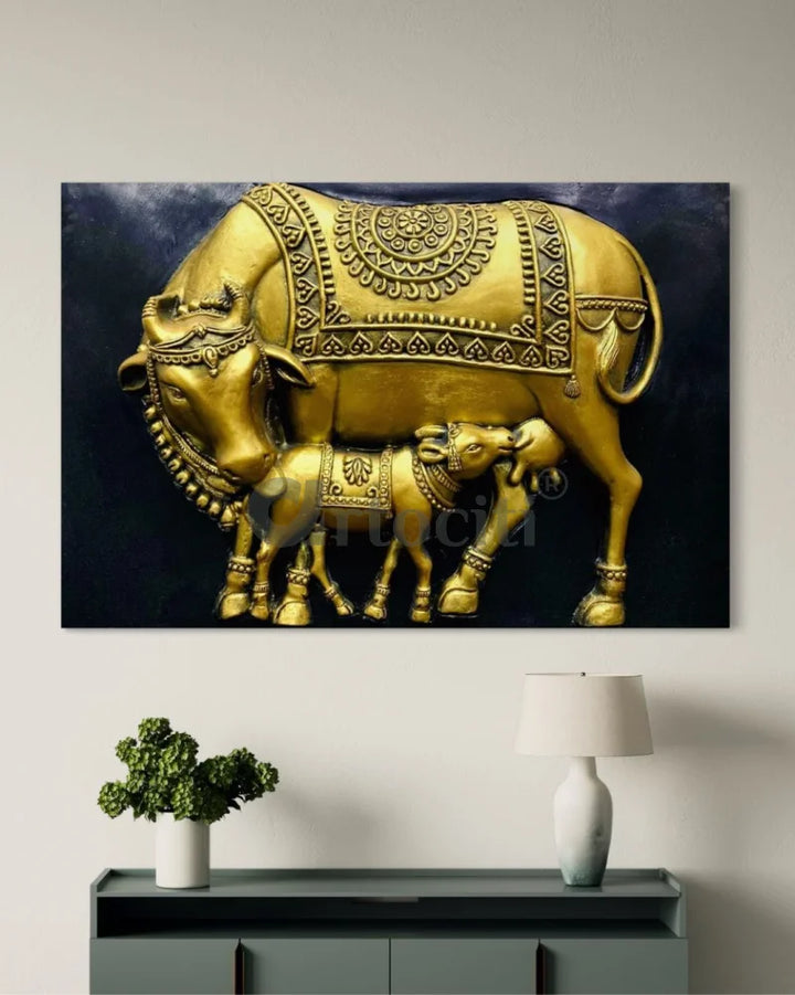 3X2 Feet Kamdhenu The Sacred Cow 3d Relief Mural