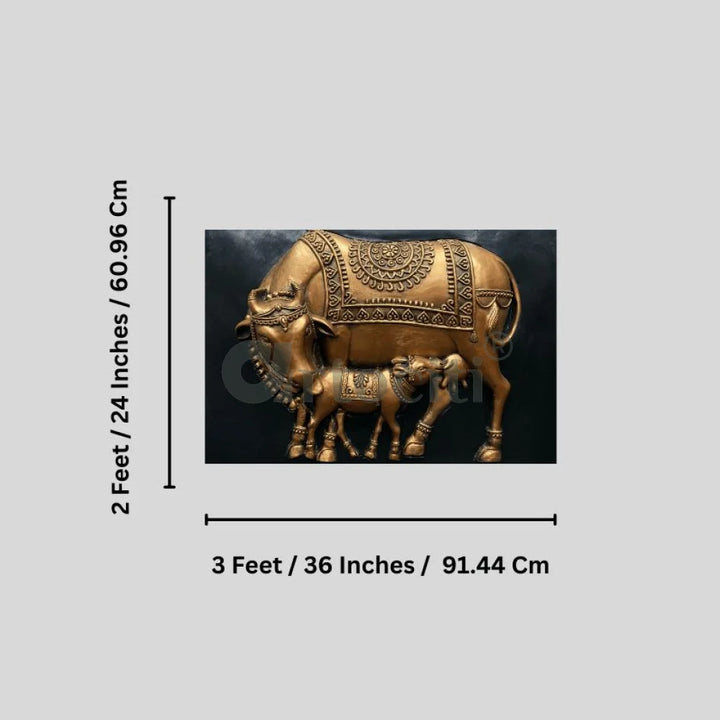 3X2 Feet Kamdhenu The Sacred Cow 3d Relief Mural
