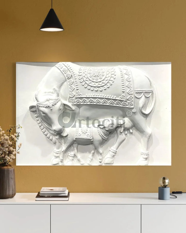 3X2 Feet Kamdhenu The Sacred Cow 3d Relief Mural