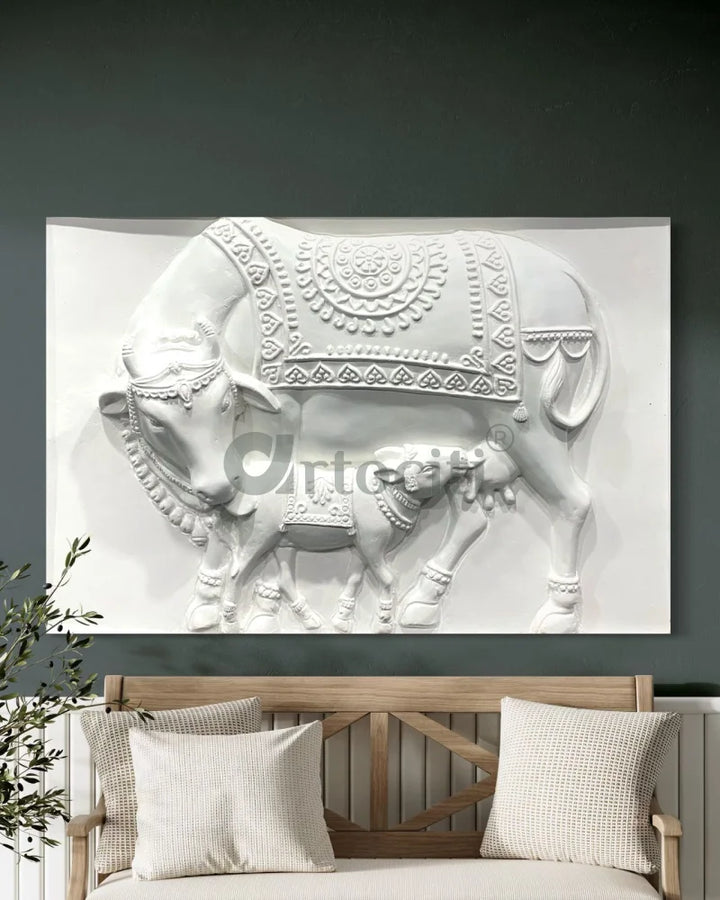 3X2 Feet Kamdhenu The Sacred Cow 3d Relief Mural