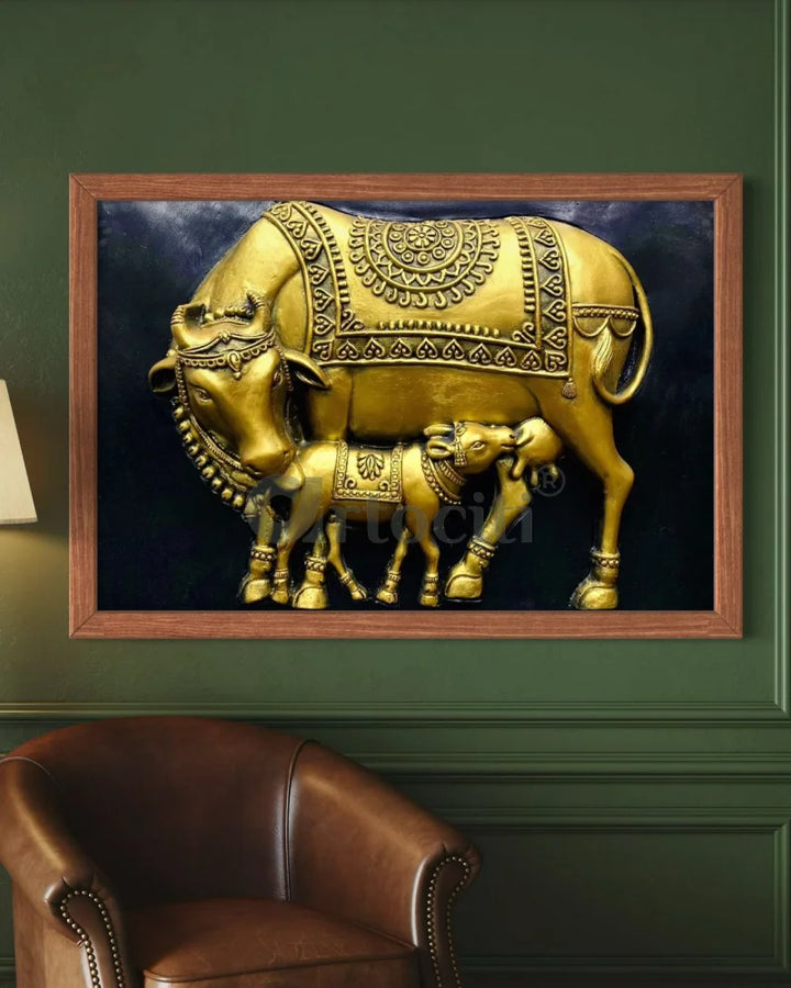 3X2 Feet Kamdhenu The Sacred Cow 3d Relief Mural