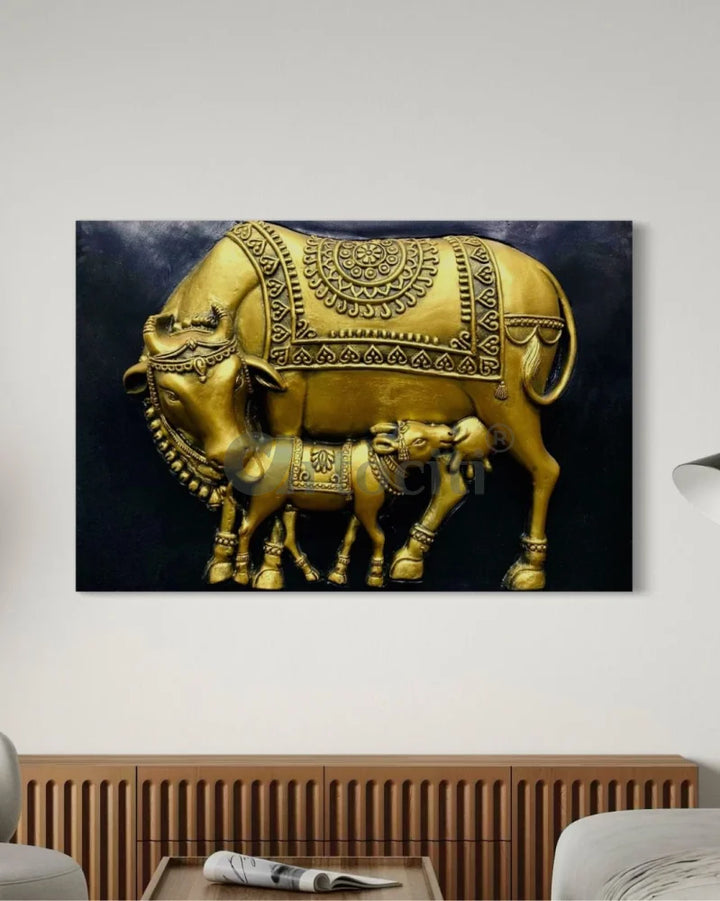 3X2 Feet Kamdhenu The Sacred Cow 3d Relief Mural