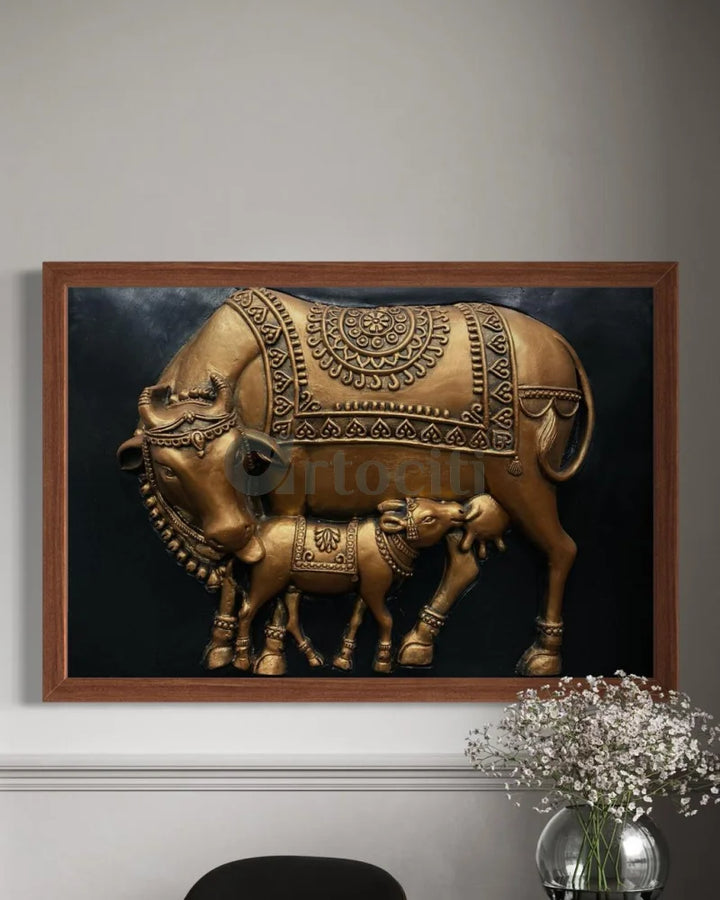 3X2 Feet Kamdhenu The Sacred Cow 3d Relief Mural