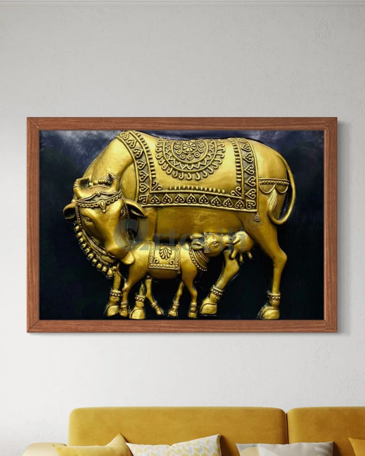3X2 Feet Kamdhenu The Sacred Cow 3d Relief Mural