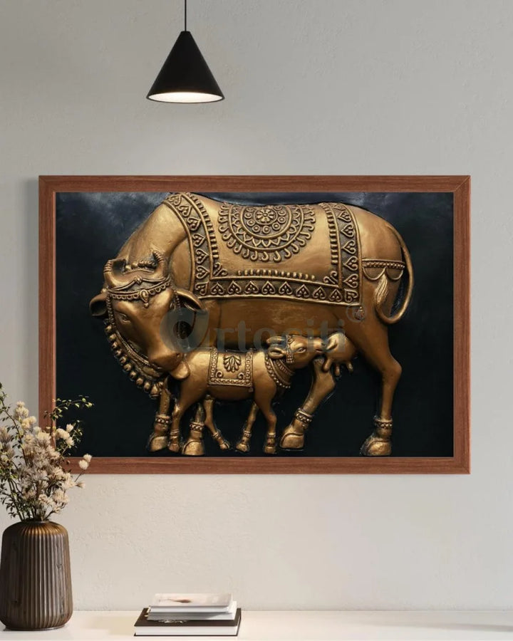 3X2 Feet Kamdhenu The Sacred Cow 3d Relief Mural