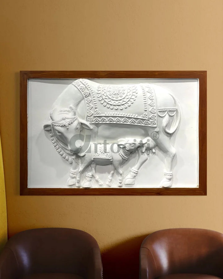 3X2 Feet Kamdhenu The Sacred Cow 3d Relief Mural
