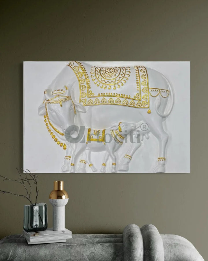 3X2 Feet Kamdhenu The Sacred Cow 3d Relief Mural