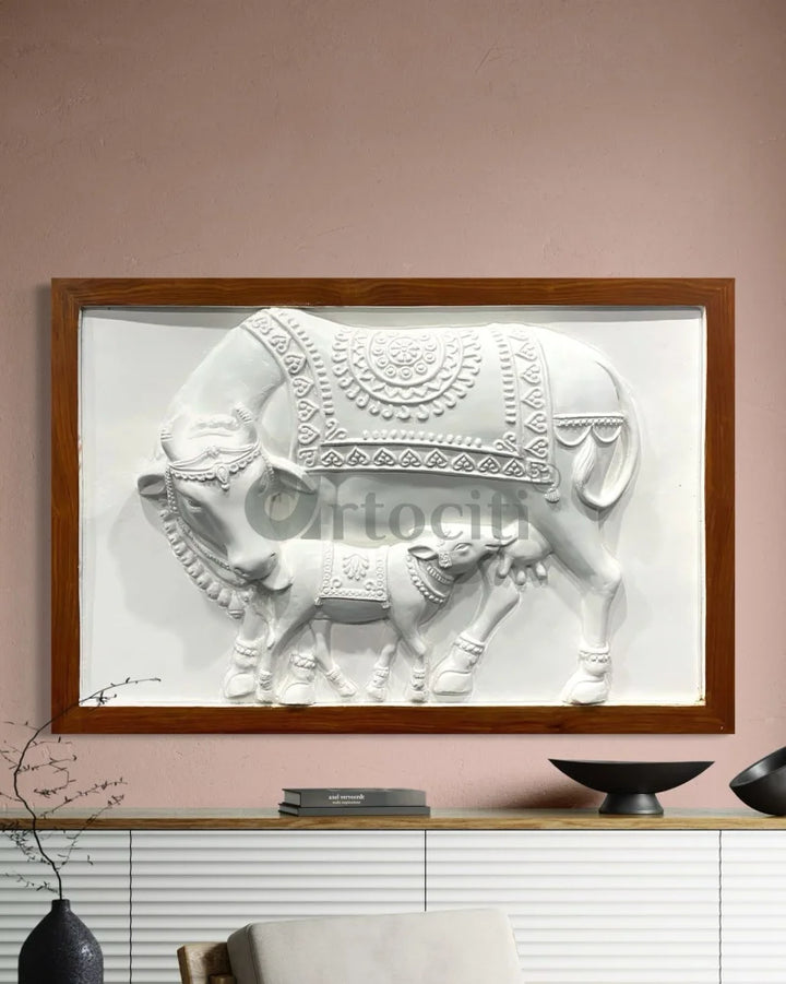 3X2 Feet Kamdhenu The Sacred Cow 3d Relief Mural