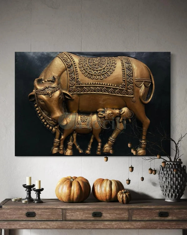 3X2 Feet Kamdhenu The Sacred Cow 3d Relief Mural