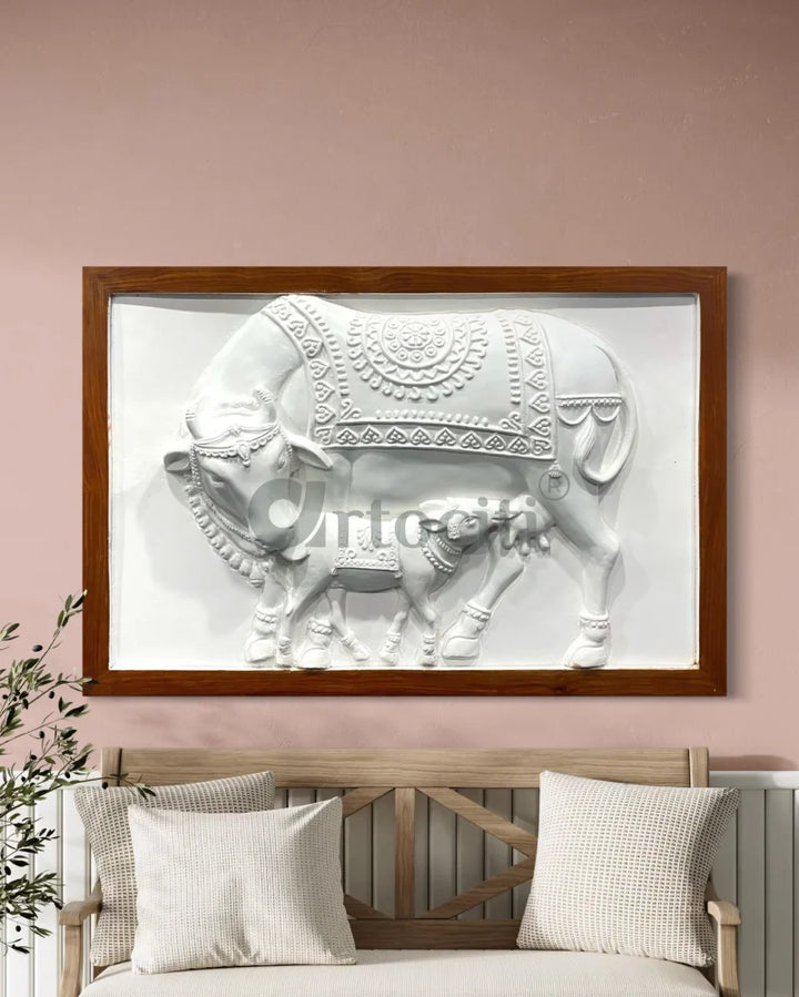 3X2 Feet Kamdhenu The Sacred Cow 3d Relief Mural