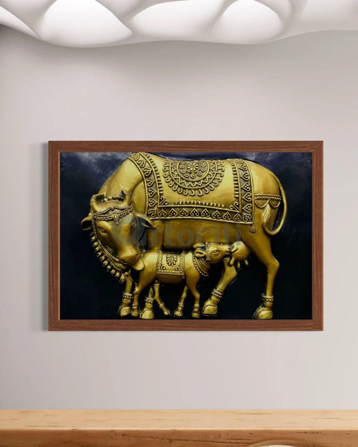 3X2 Feet Kamdhenu The Sacred Cow 3d Relief Mural