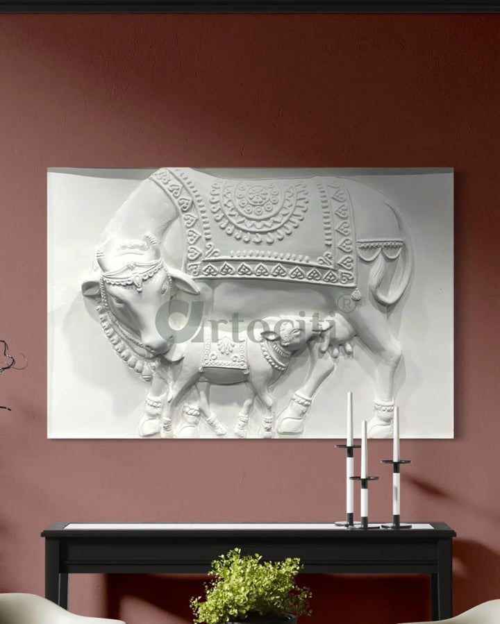 3X2 Feet Kamdhenu The Sacred Cow 3d Relief Mural