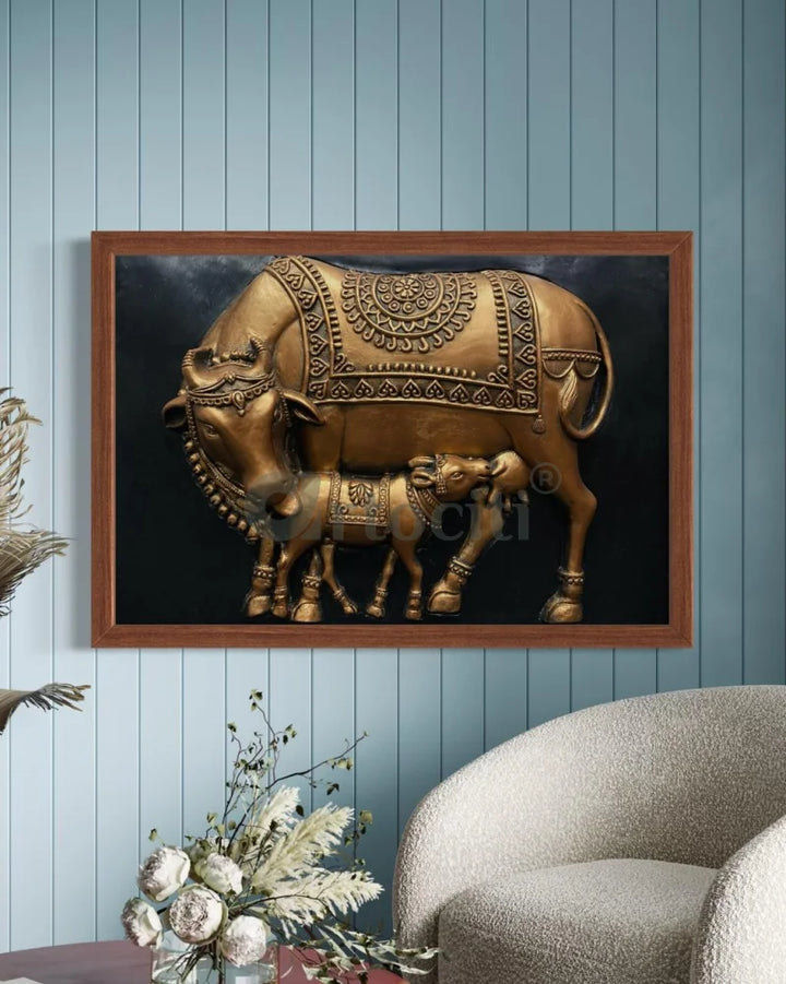 3X2 Feet Kamdhenu The Sacred Cow 3d Relief Mural