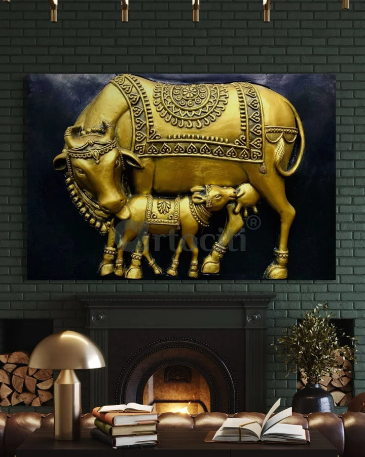 3X2 Feet Kamdhenu The Sacred Cow 3d Relief Mural