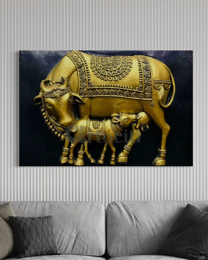3X2 Feet Kamdhenu The Sacred Cow 3d Relief Mural