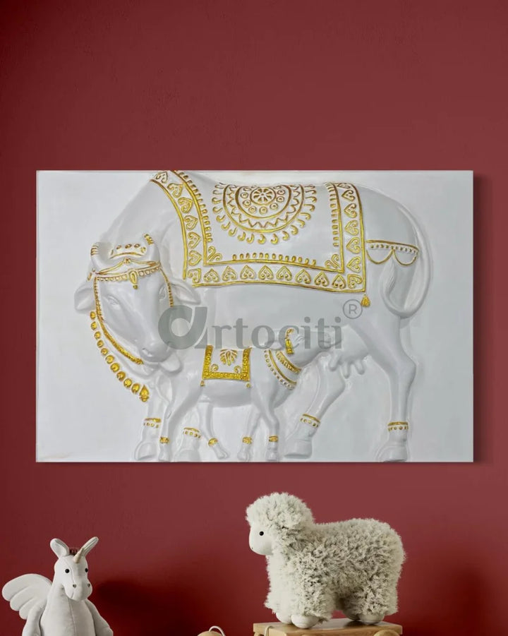 3X2 Feet Kamdhenu The Sacred Cow 3d Relief Mural