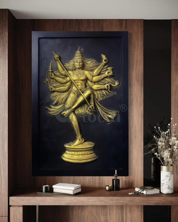 3X2 feet Lord Shiva (Mahakaal) 3D Relief Mural Wall Sculpture Golden