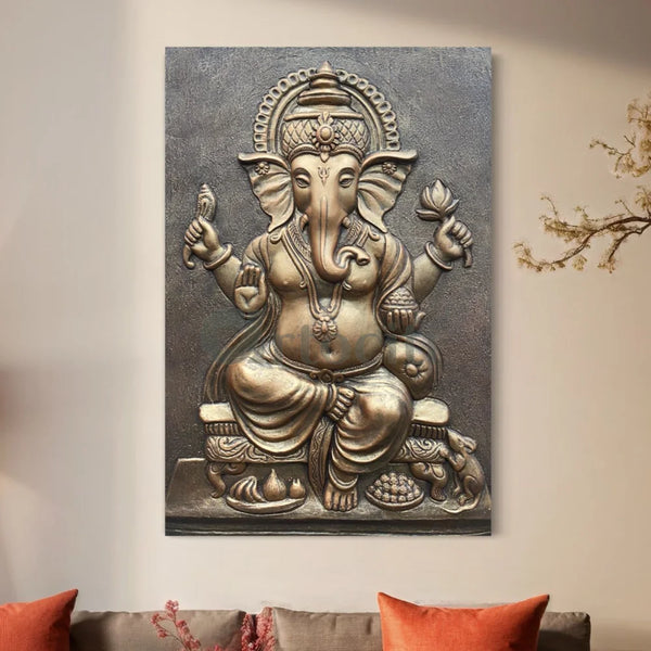 3x2 feet Sitting Ganesha 3D Relief Mural Wall Art Bronze / Unframed (ready to hang) Ganesha Wall Decor