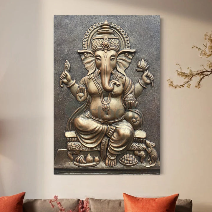 3x2 feet Sitting Ganesha 3D Relief Mural Wall Art Bronze / Unframed (ready to hang) Ganesha Wall Decor