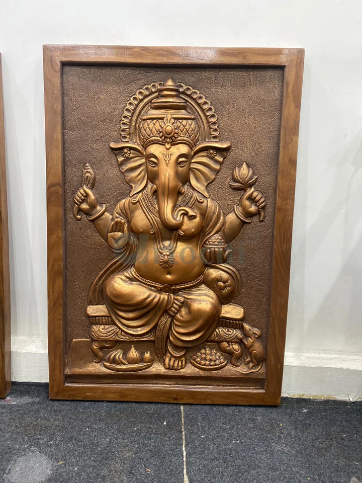 3x2 feet Sitting Ganesha 3D Relief Mural Wall Art Ganesha Wall Decor