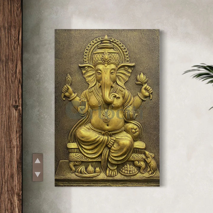 3x2 feet Sitting Ganesha 3D Relief Mural Wall Art Ganesha Wall Decor