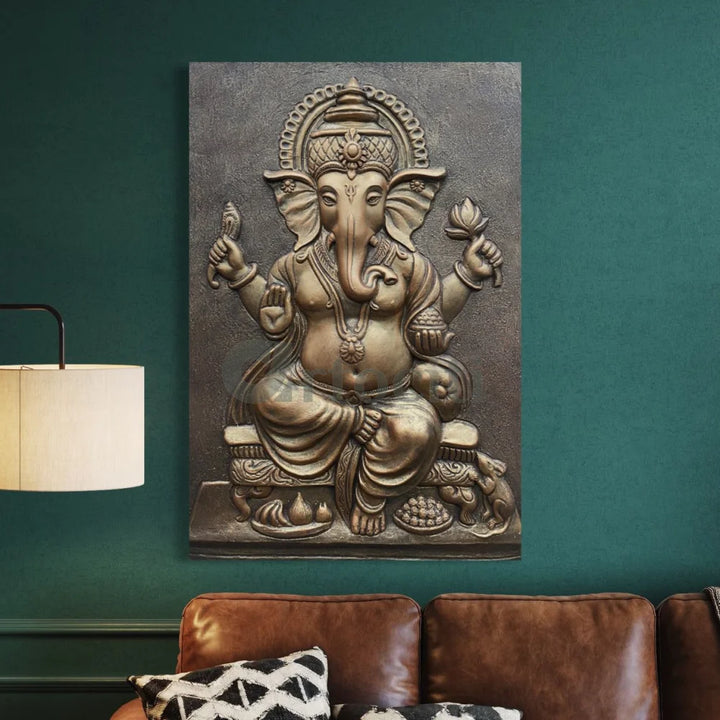 3x2 feet Sitting Ganesha 3D Relief Mural Wall Art Ganesha Wall Decor