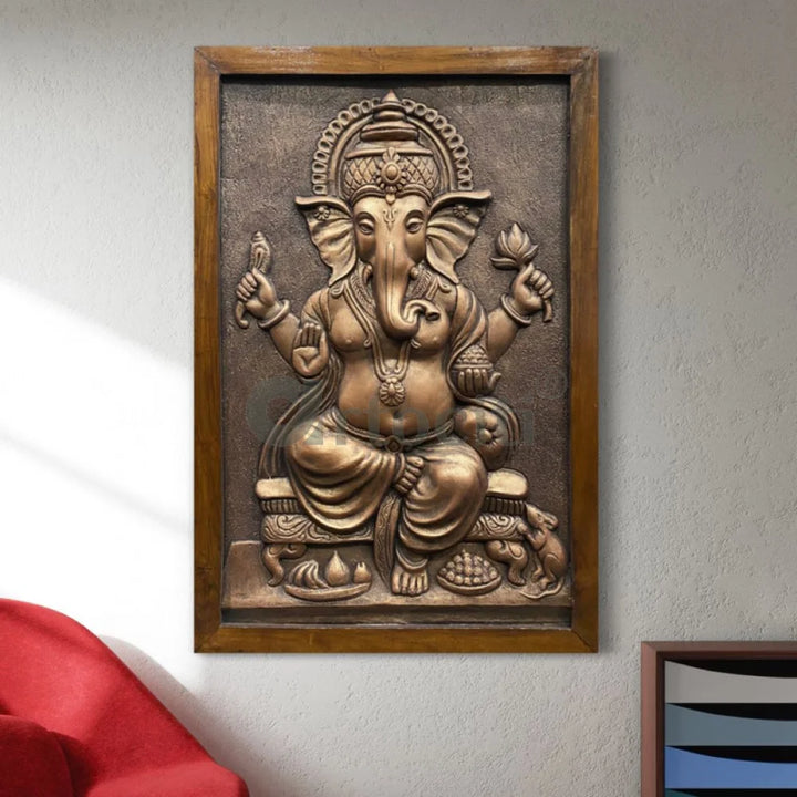 3x2 feet Sitting Ganesha 3D Relief Mural Wall Art Ganesha Wall Decor
