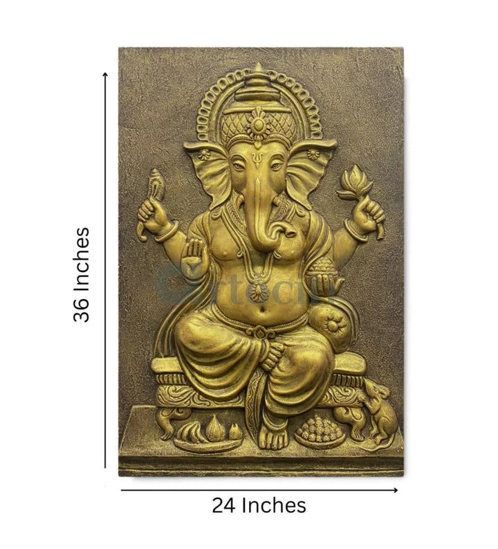 3x2 feet Sitting Ganesha 3D Relief Mural Wall Art Ganesha Wall Decor