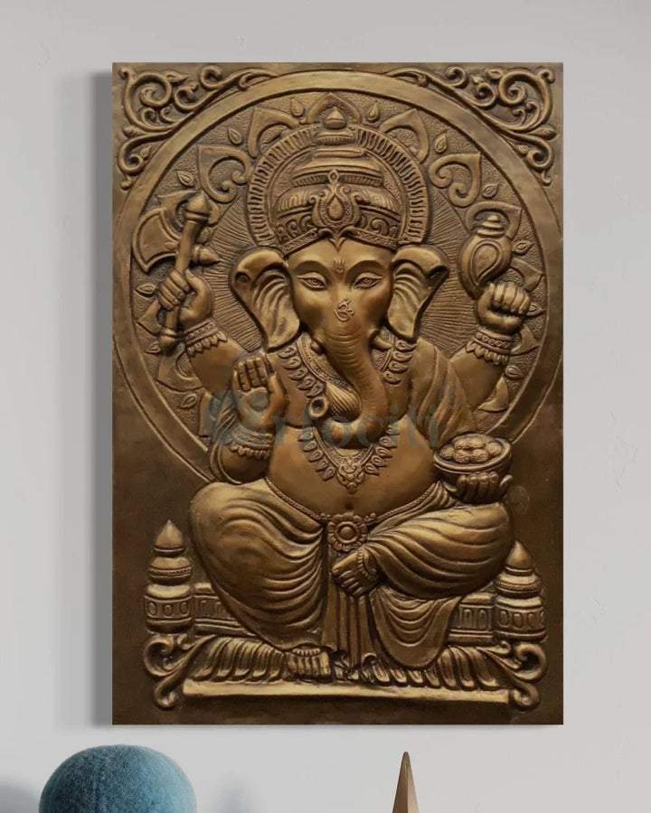 3x2 Feet Sitting Ganesha Relief Mural Wall Art Bronze / Unframed (ready to hang) Ganesha Wall Decor