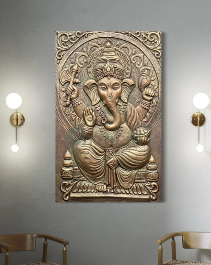 3x2 Feet Sitting Ganesha Relief Mural Wall Art Ganesha Wall Decor