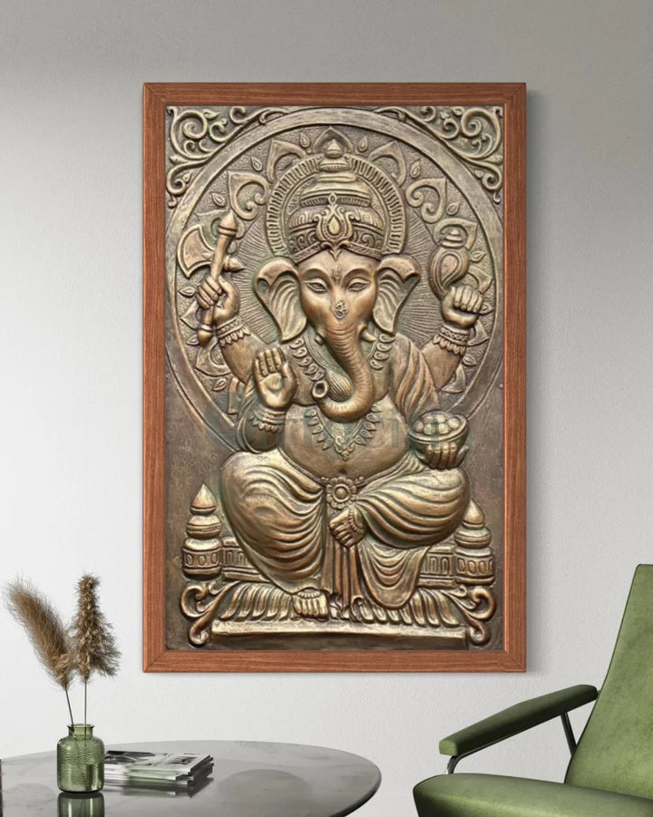 3x2 Feet Sitting Ganesha Relief Mural Wall Art Ganesha Wall Decor