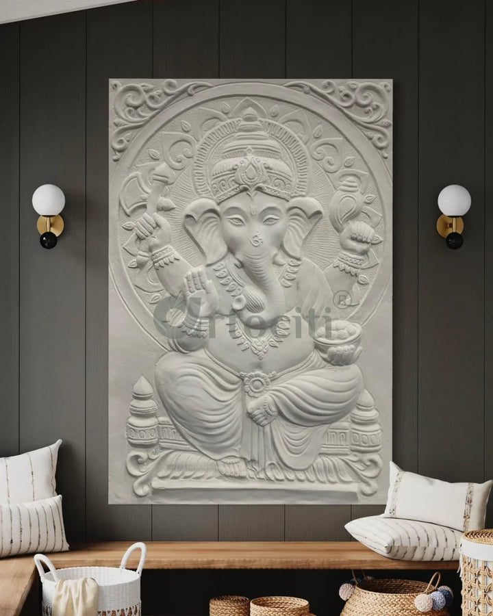 3x2 Feet Sitting Ganesha Relief Mural Wall Art Ganesha Wall Decor
