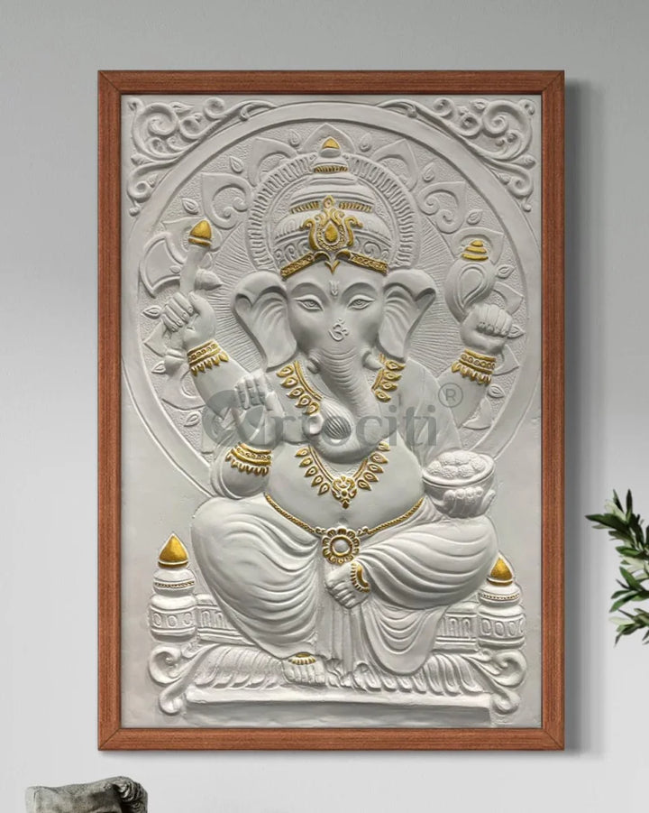 3x2 Feet Sitting Ganesha Relief Mural Wall Art Ganesha Wall Decor