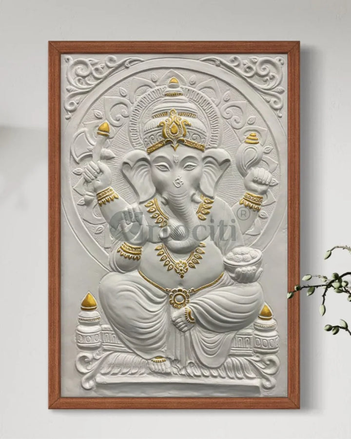 3x2 Feet Sitting Ganesha Relief Mural Wall Art Ganesha Wall Decor
