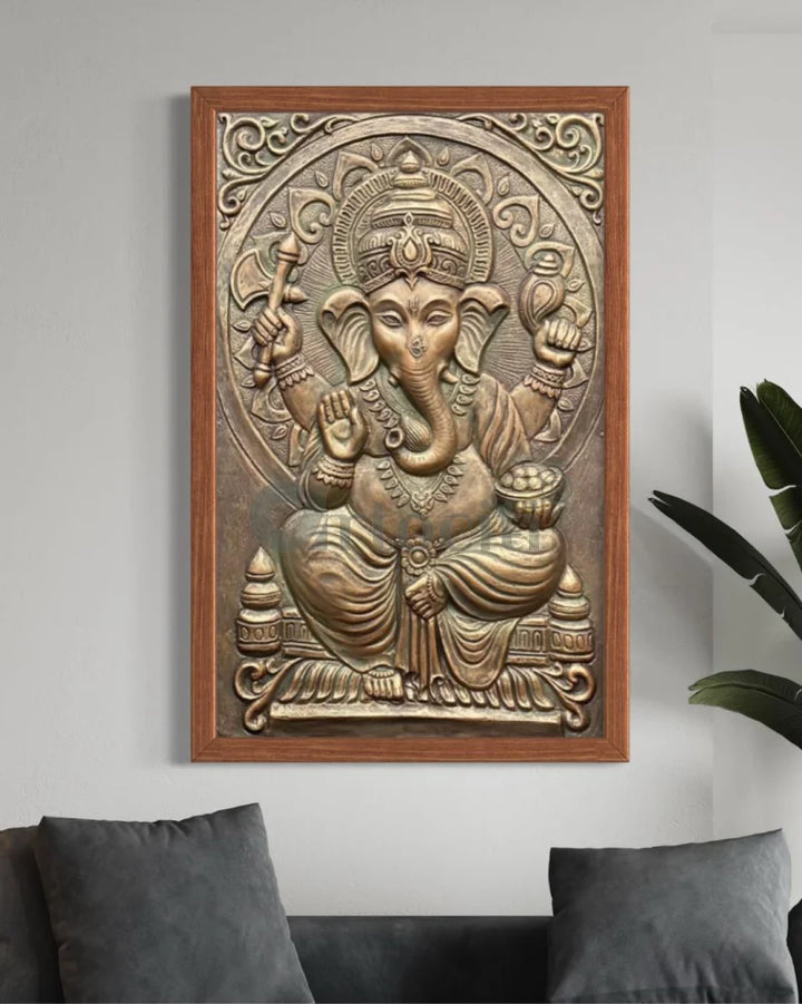 3x2 Feet Sitting Ganesha Relief Mural Wall Art Ganesha Wall Decor