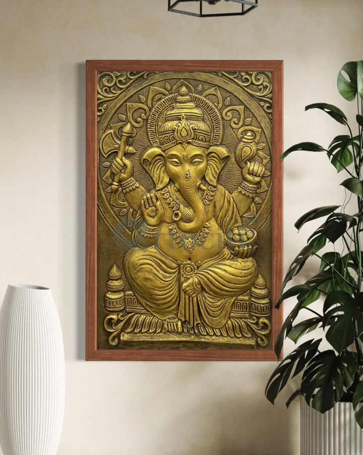 3x2 Feet Sitting Ganesha Relief Mural Wall Art Ganesha Wall Decor